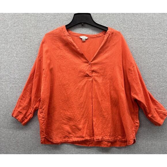Monsoon Top Linen Lagenlook Womens 16 Orange Tunic Long Sleeve Pullover Shirt - Picture 1 of 4